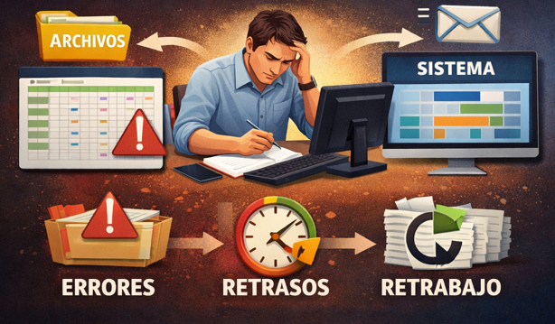 Fricción operativa entre archivos, revisión manual y sistema destino